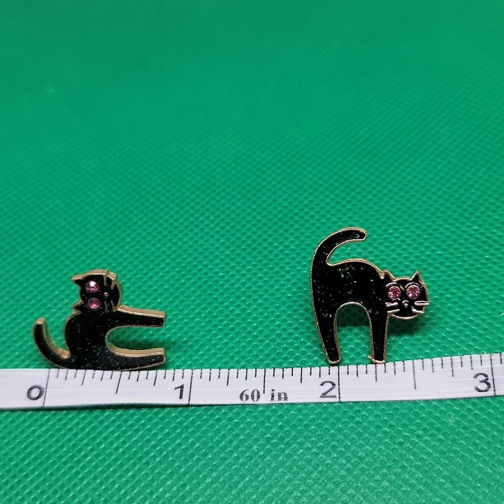 Black Cat Stud Enamel Earrings 3/4 Inch High 2 3/4 In Wide New
